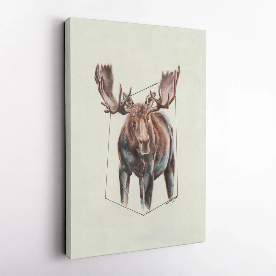 Moose Wall Art Canvas | Geometric Wildlife Animal Sketch | Premium Gallery Wrapped Print | Modern Rustic Home Decor Gift