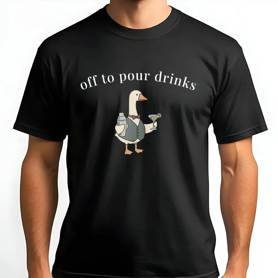 Funny Goose Bartender Shirt | Cute Mixologist Graphic Tee "Off to Pour Drinks" | Premium Comfort Colors Cotton | Gift for Bartender or Bar Staff