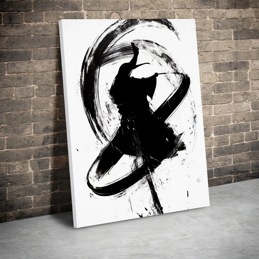 Japanese Samurai Canvas Wall Art | Abstract Ink Brushstroke Warrior | Premium Gallery-Wrapped Print | Minimalist Zen Decor for Home Office