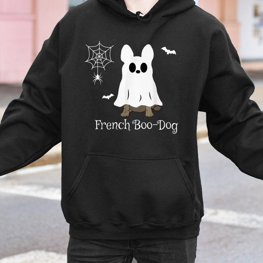 French Bulldog Ghost Hoodie | Cute Frenchie Boo-Dog Graphic | Premium Cotton Blend | Halloween Gift for Dog Lovers