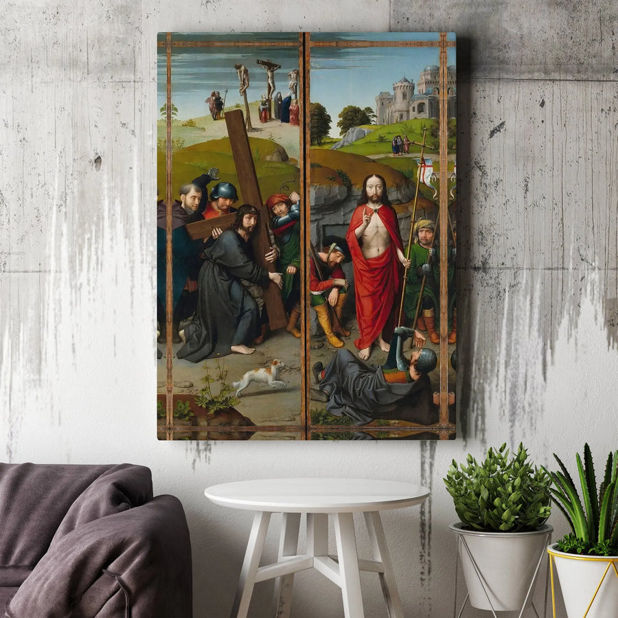 Hans Memling Diptych Wall Art | Christ Carrying The Cross and Resurrection | Premium Gallery Wrapped Canvas | Religious Home Decor Gift