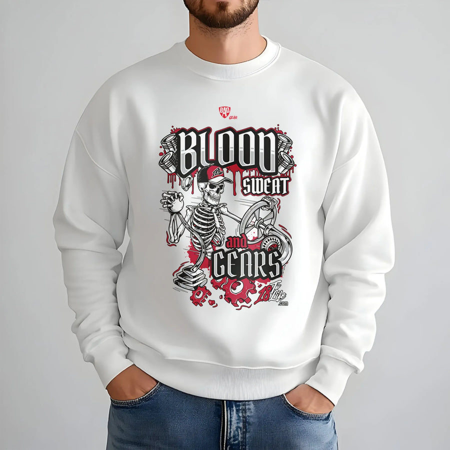 Blood Sweat and Gears Sweatshirt | Mechanic Skeleton Graphic | Premium Cotton Blend | Gift for Truckers, Diesel Mechanics, and Car Enthusiasts