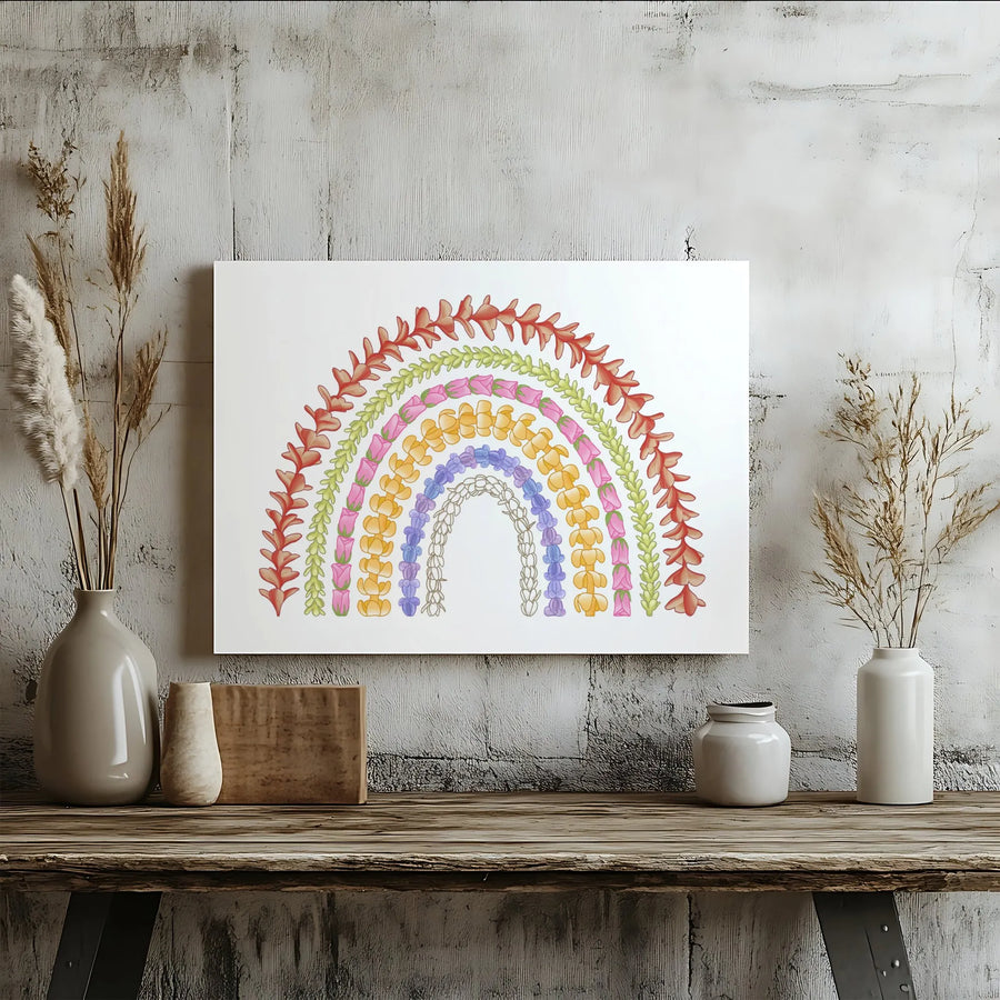 Floral Rainbow Wall Art | Watercolor Botanical Arch Print | Gallery Quality Premium Canvas | Nursery Decor and Home Wall Decor