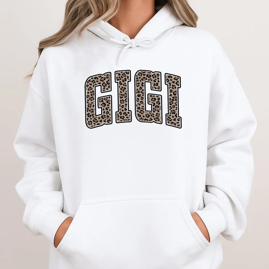 Gigi Hoodie Sweatshirt | Leopard Print Varsity Letter Design | Premium Cotton Blend | Gift for Grandma, New Gigi Gift