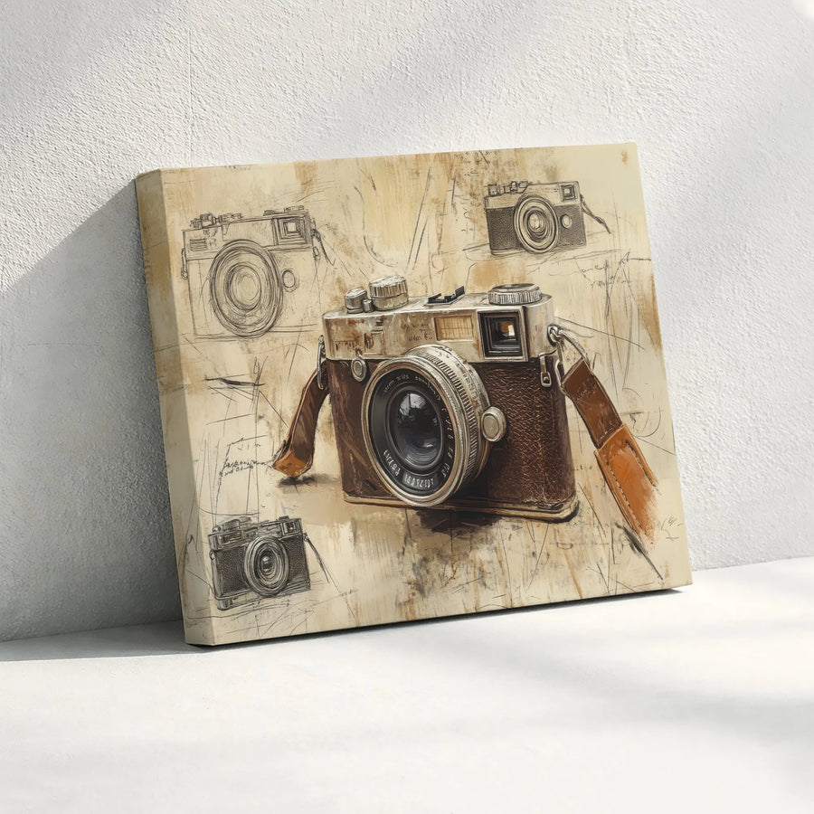 Vintage Camera Canvas Wall Art | Retro Photography Sketch Design | Premium Gallery Wrapped Canvas | Gift for Photographer & Studio Decor