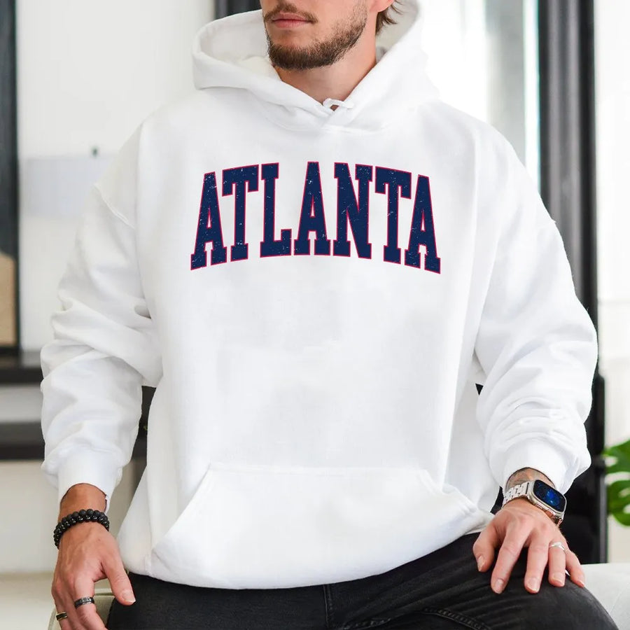 Atlanta Hoodie | Vintage Collegiate Style Sweatshirt | Premium Cotton Blend | Hometown Pride Souvenir Gift for Men and Women