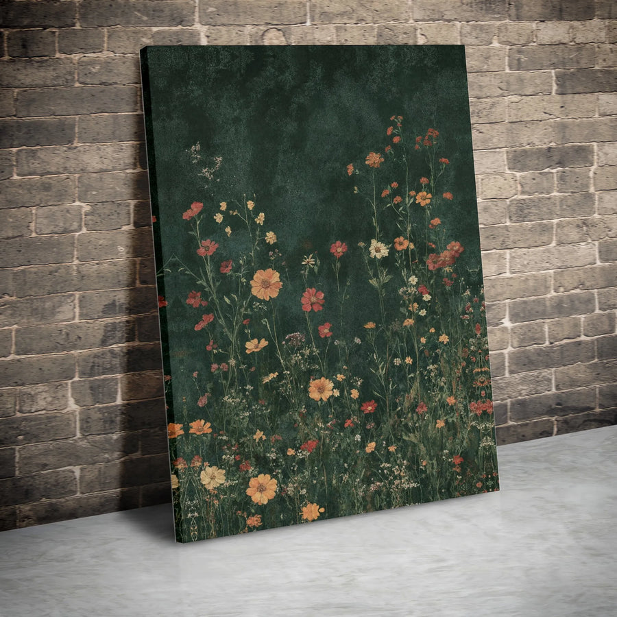Dark Botanical Wall Art | Moody Wildflower Garden Print | Premium Framed Gallery Canvas | Elegant Floral Home Decor Gift