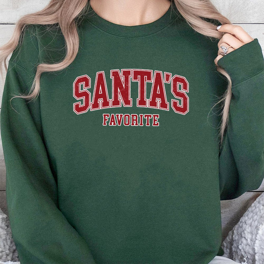 Santa's Favorite Christmas Sweatshirt | Vintage Varsity Lettering Design | Premium Cotton Blend Fabric | Cozy Holiday Gift for Women and Men
