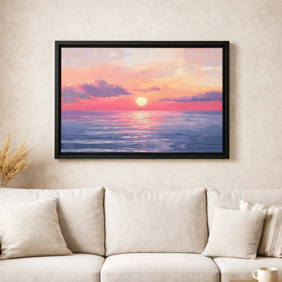 Ocean Sunset Wall Art | Impressionistic Pink and Orange Horizon Canvas | Gallery-Quality Fade-Resistant Print | Modern Home Decor Gift