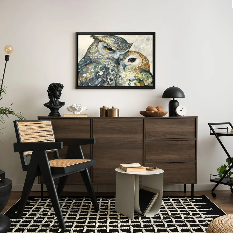 Owl Couple Canvas Wall Art | Romantic Watercolor Wildlife Portrait | Premium 1.25" Gallery Wrap | Nature-Inspired Home Decor Gift