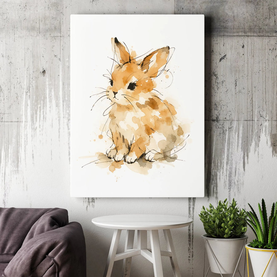 Watercolor Rabbit Canvas Wall Art | Cute Bunny Sketch Art Print | Premium Gallery Wrapped Canvas | Nursery Decor Gift for Kids Room