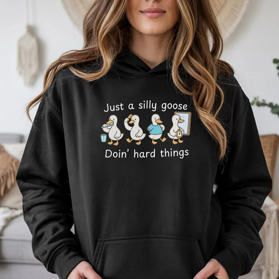 Occupational Therapy Hoodie | Funny Silly Goose Doin' Hard Things Graphic | Premium Cotton Blend | Gift for OT, COTA, OTR Therapist Appreciation