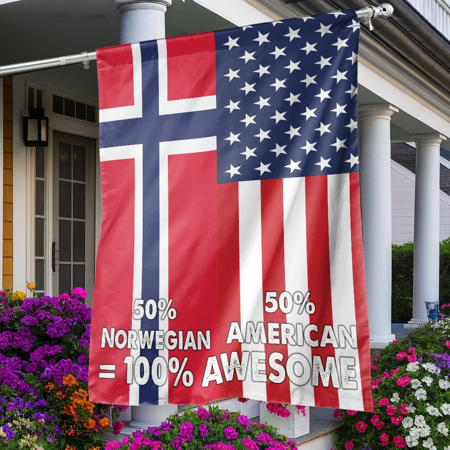 Norwegian American Flag | 50% Norwegian 50% American 100% Awesome Design | Premium UV-Resistant Polyester | Heritage House Decor Gift