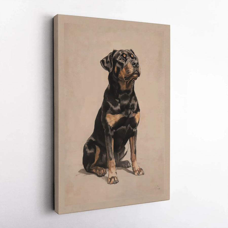 Rottweiler Canvas Wall Art | Realistic Dog Portrait Illustration | Premium Gallery-Quality Print | Gift for Rottweiler Owner