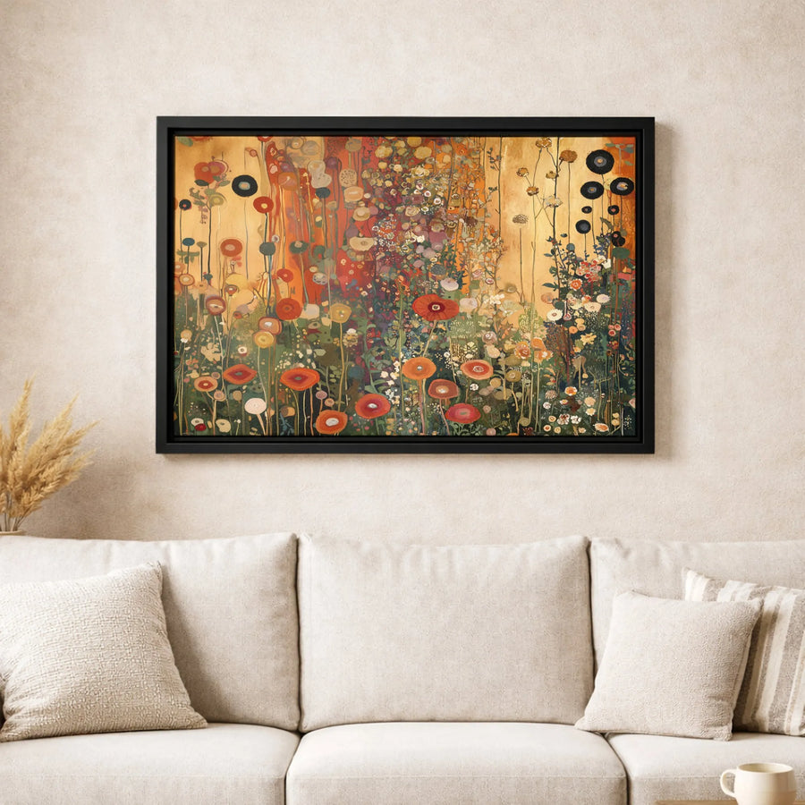 Abstract Wildflower Field Canvas Print | Boho Golden Floral Meadow Wall Art | Premium Fade-Resistant Decor | Elegant Gift for Home Office