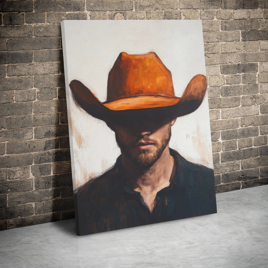 Cowboy Wall Art Canvas | Modern Oil Painting Portrait | Gallery Wrap Premium Decor | Western Home Office Gift For Men
