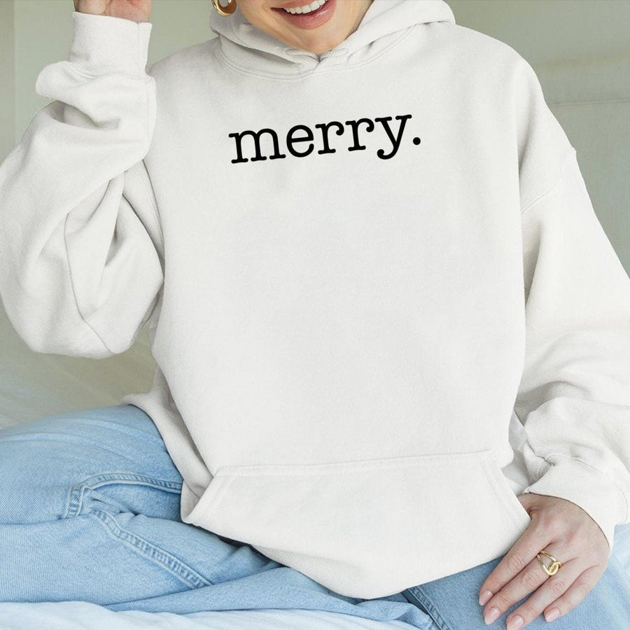 Merry Christmas Hoodie | Minimalist Holiday Typography Graphic | Soft Cotton-Blend Pullover | Festive Winter Gift for Women & Men