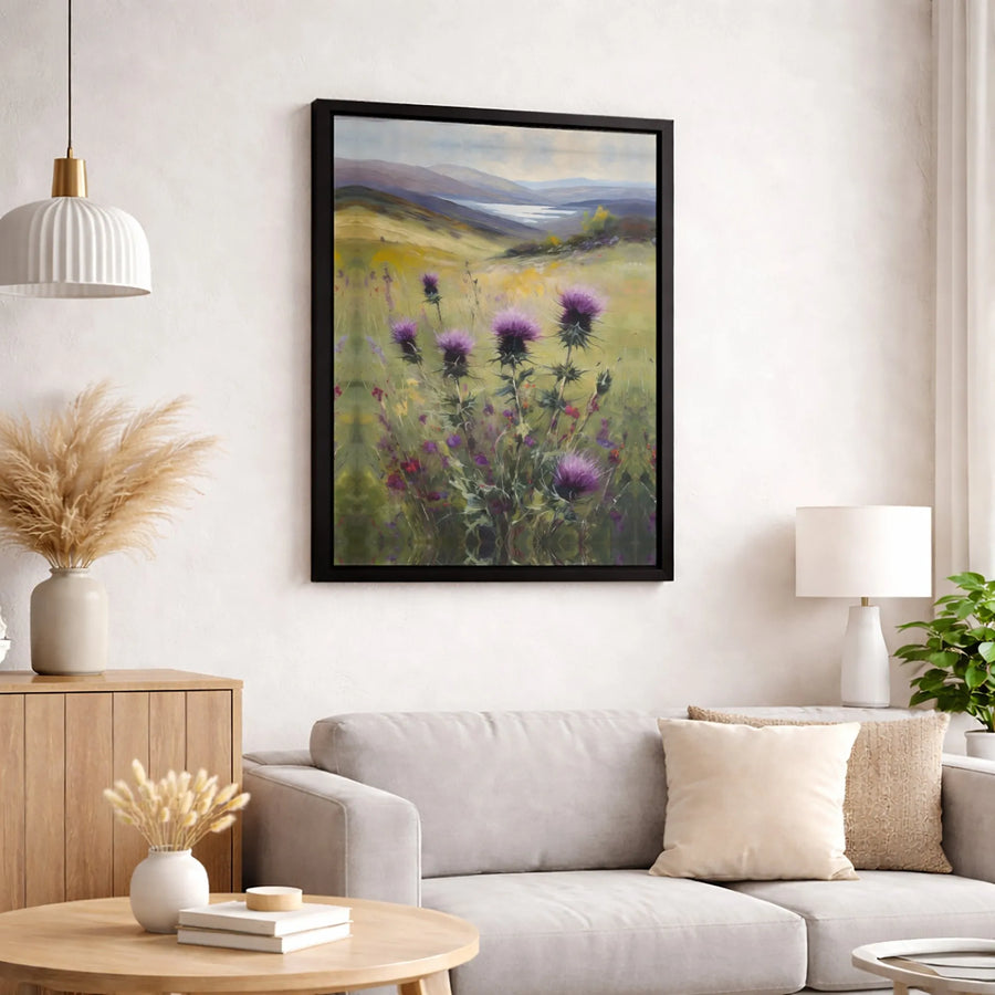 Scottish Thistle Wall Art | Highland Landscape Oil Painting Style | Premium Gallery Wrapped Canvas | Nature Inspired Living Room Home Decor