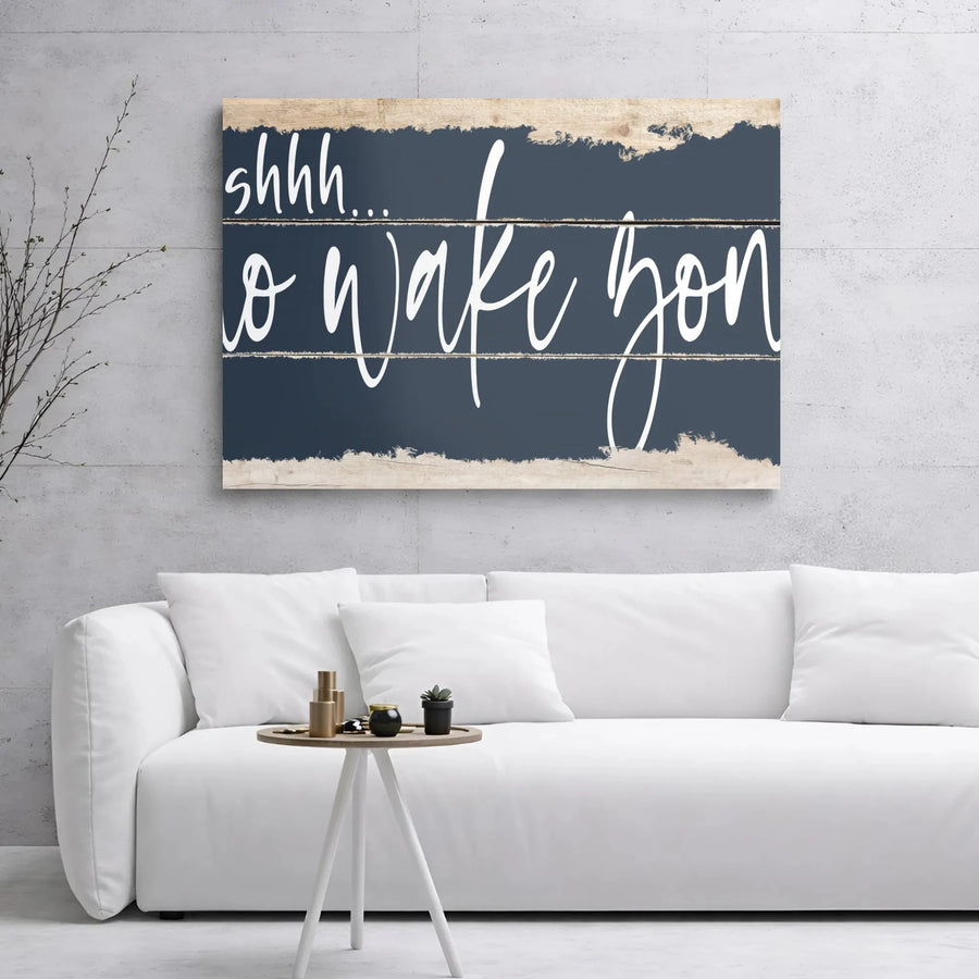 Shhh No Wake Zone Canvas Wall Art | Rustic Farmhouse Script Sign | Premium Gallery Wrapped Decor | Funny Bedroom Wall Hanging for Home