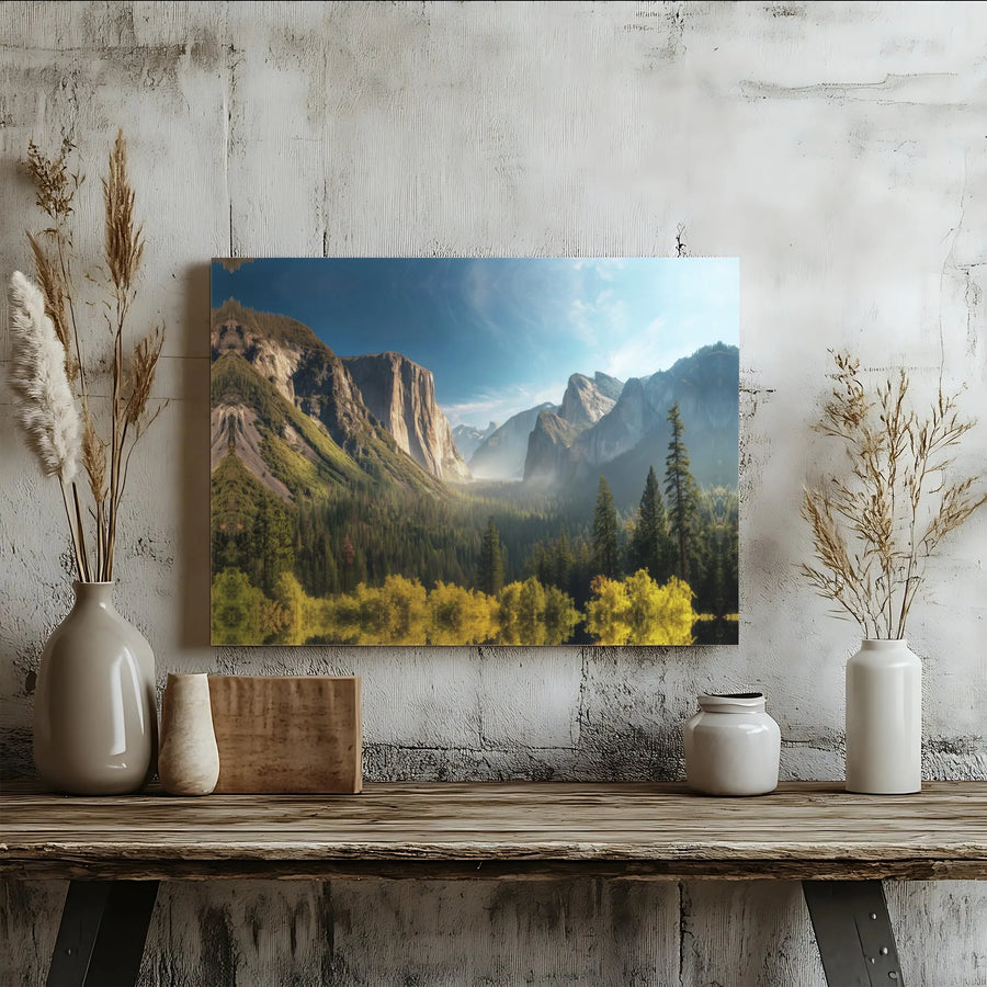 Yosemite Valley Canvas Wall Art | Panoramic Mountain Landscape Photo | Premium Gallery Quality Print | Living Room & Cabin Decor Gift for Nature Lovers