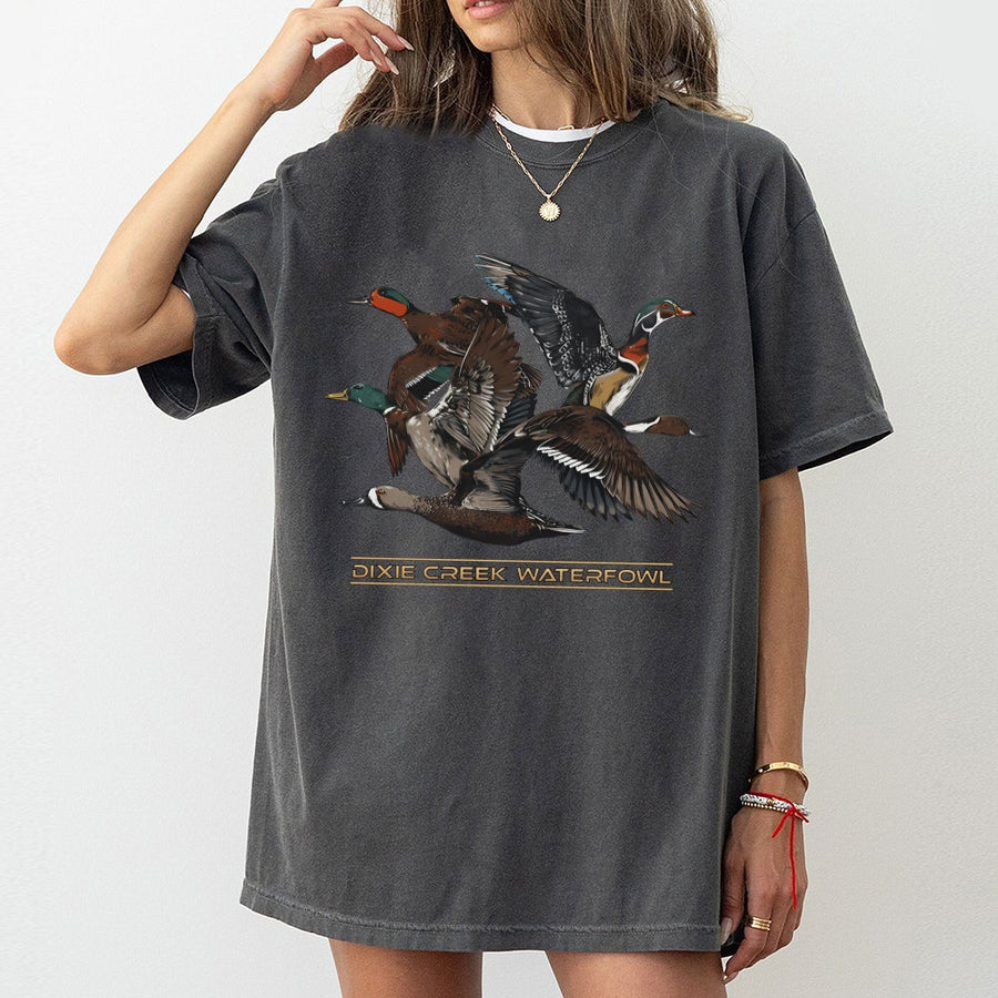 Dixie Creek Waterfowl Duck Hunting T-Shirt | Vintage Style Mallard Bird Graphic | Premium 100% Cotton Soft Apparel | Nature Lover Gift for Outdoorsmen