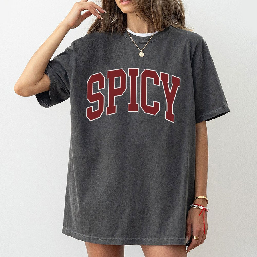 Spicy Varsity T-Shirt | Retro Lettering Slogan Graphic | 100% Cotton Premium Tee | Funny Sassy Gift For Her & Him