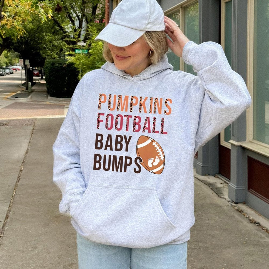 Pumpkins Football Baby Bumps Hoodie | Cute Fall Pregnancy Announcement | Premium Cotton-Blend Pullover | Autumn Baby Reveal Gift for Mom