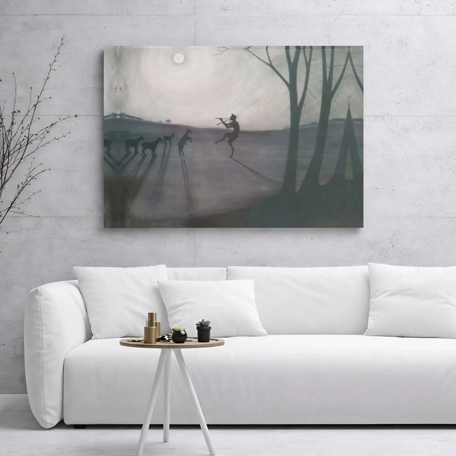 Satyr Pan Wall Art | Mythological Flute Player and Dancing Goats Canvas | Premium Gallery Wrap Decor | Dark Fantasy Home Office Gift