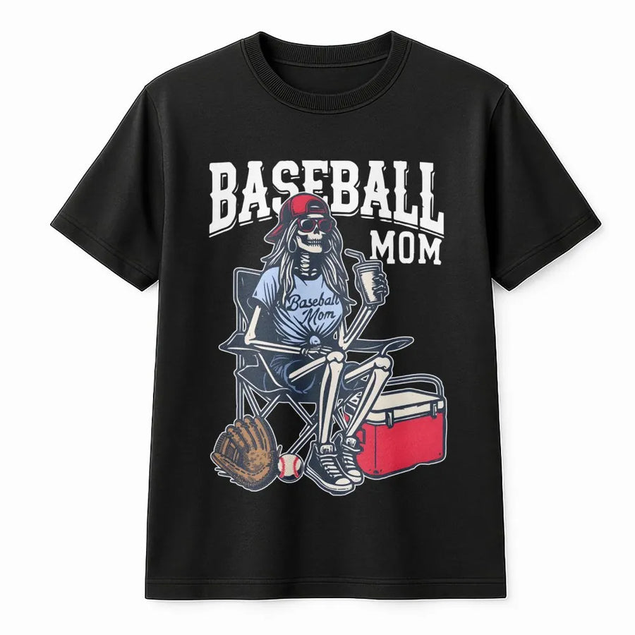 Baseball Mom T-Shirt | Skeleton Graphic Sporty Mama Design | Premium Cotton Soft Tee | Fun Game Day Gift for Baseball Lovers