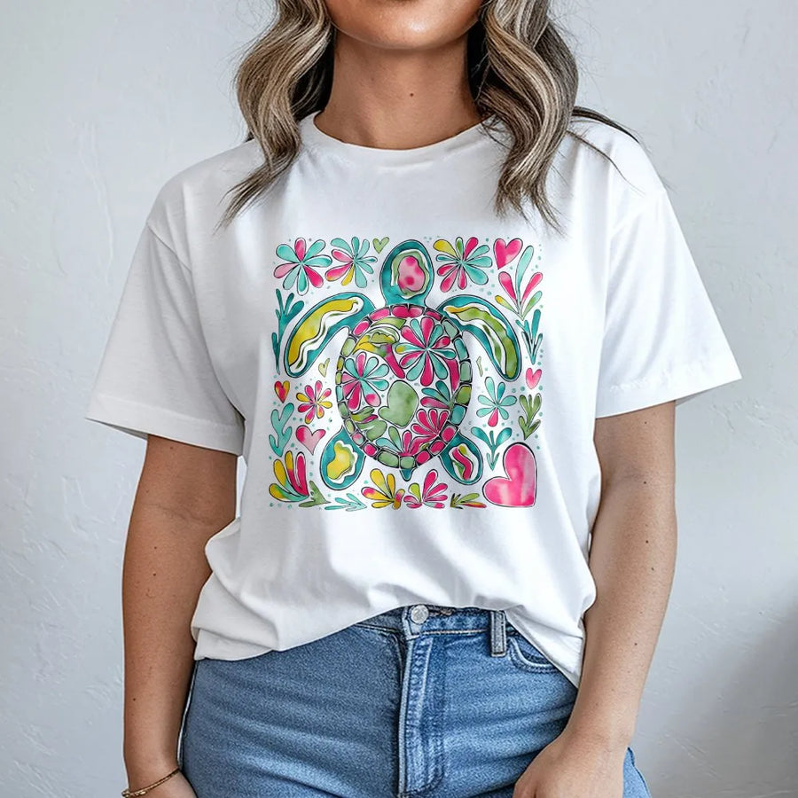 Boho Sea Turtle T-Shirt | Colorful Floral Ocean Art Design | Premium Soft Cotton Graphic Tee | Summer Beach Gift for Women and Sea Life Lovers