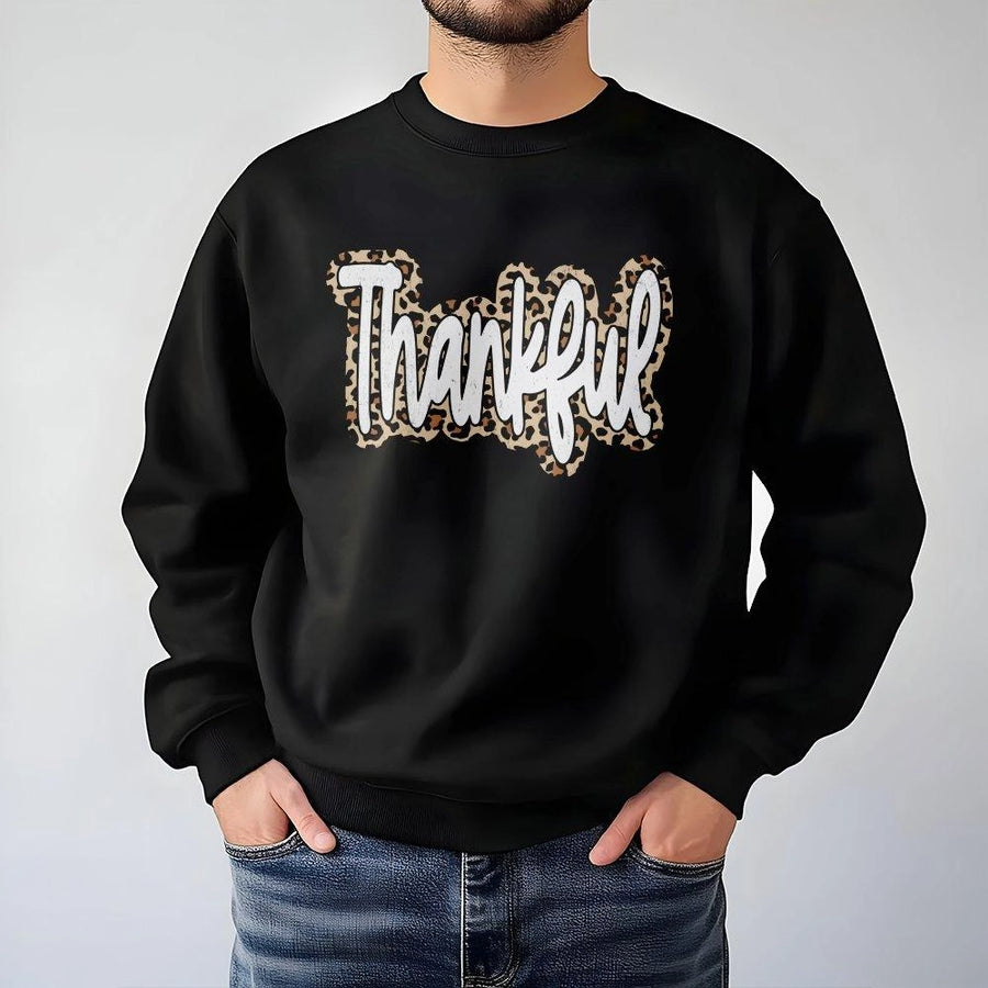 Thankful Sweatshirt | Leopard Print Thanksgiving Graphic | Premium Cotton Blend | Fall Season Gift for Women and Men