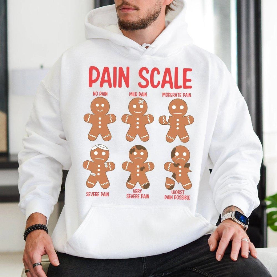 Pain Scale Gingerbread Hoodie | Funny Christmas Medical Humor Sweatshirt | Premium Cotton Blend | Gift for Nurses Doctors and Nursing Students