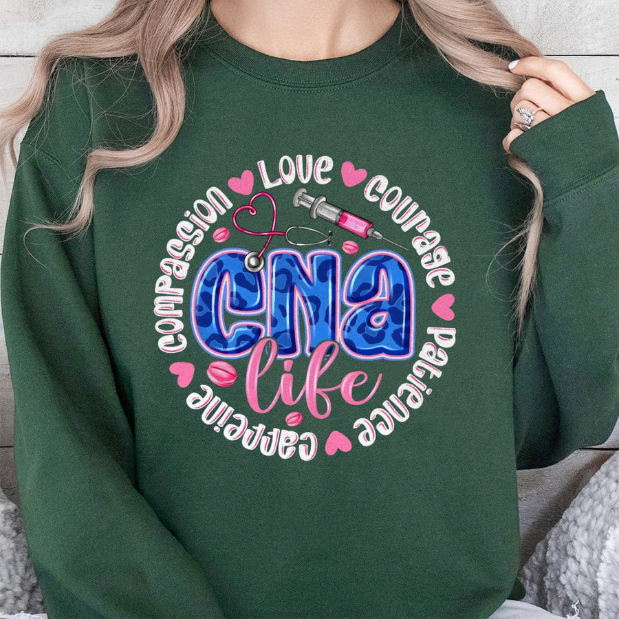 CNA Life Sweatshirt | Stethoscope and Syringe Medical Design | Premium Cotton-Poly Blend | Nursing Assistant Appreciation Gift