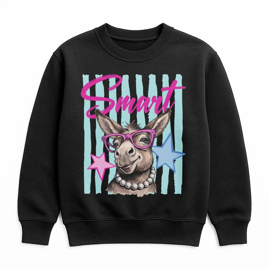Smart Donkey Sweatshirt | Retro 80s Nerdy Animal Graphic Pullover | Premium Cotton Blend | Funny Gift for Farm Animal Lover