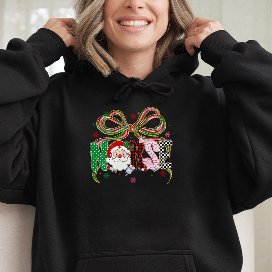 Christmas Nurse Hoodie | Santa Coquette Bow Graphic | Premium Cotton Blend | Holiday Gift for RNs Nursing Students