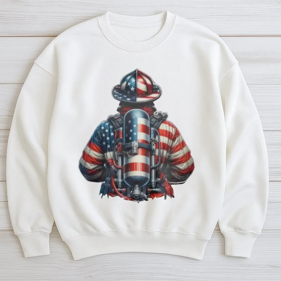Patriotic Firefighter Sweatshirt | American Flag Graphic Pullover | Soft Cotton Blend | Gift for First Responders