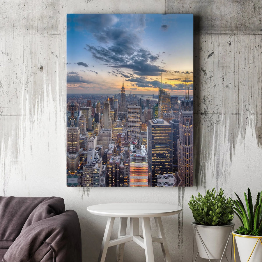 New York City Skyline Canvas Wall Art | Manhattan Sunset Cityscape Photography | Premium Gallery Wrapped Canvas | Gift for Office & Modern Home Decor