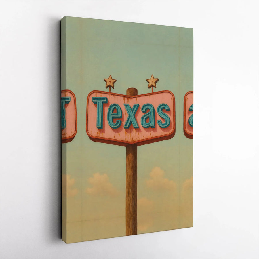 Texas Wall Art | Vintage Roadside Sign Retro Americana | Gallery-Wrapped Canvas Print | Large Texas Home Decor Gift