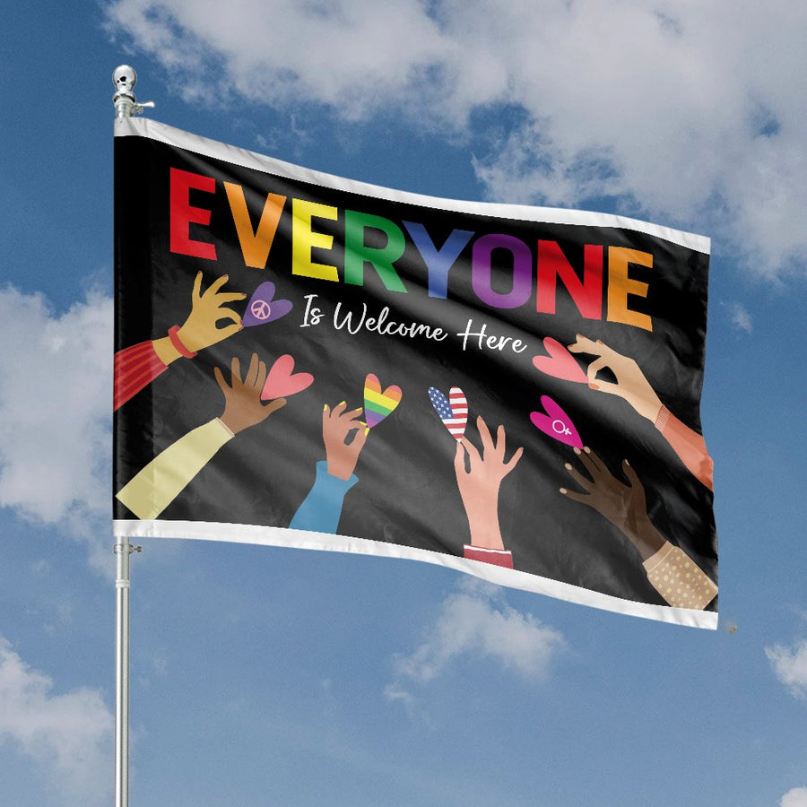 Everyone Is Welcome Here House Flag | Diversity Pride Inclusion Garden Decor | UV-Resistant Polyester | Heartfelt Equality Gift for Home Garden