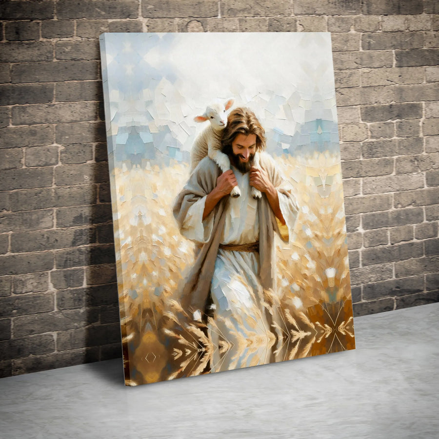 Jesus The Good Shepherd Canvas | Oil Painting Style Lamb Wall Art | Premium Gallery Wrapped 1.25" Print | Christian Home Decor Religious Gift
