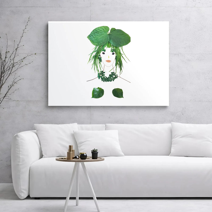 Botanical Woman Wall Art | Leaf Portrait Canvas Print | Premium Gallery Wrap Decor | Nature-Inspired Modern Home Gift