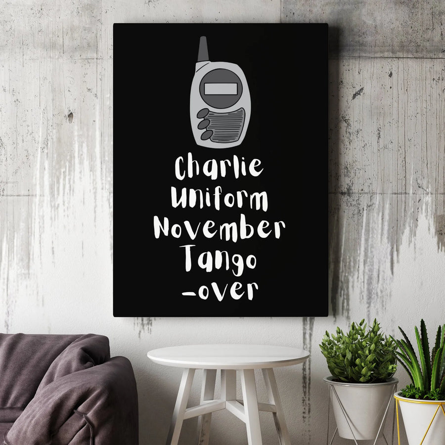 Phonetic Alphabet Vertical Canvas | Charlie Uniform November Tango Print | Premium Gallery Wall Art | Funny Man Cave Decor Gift for Him