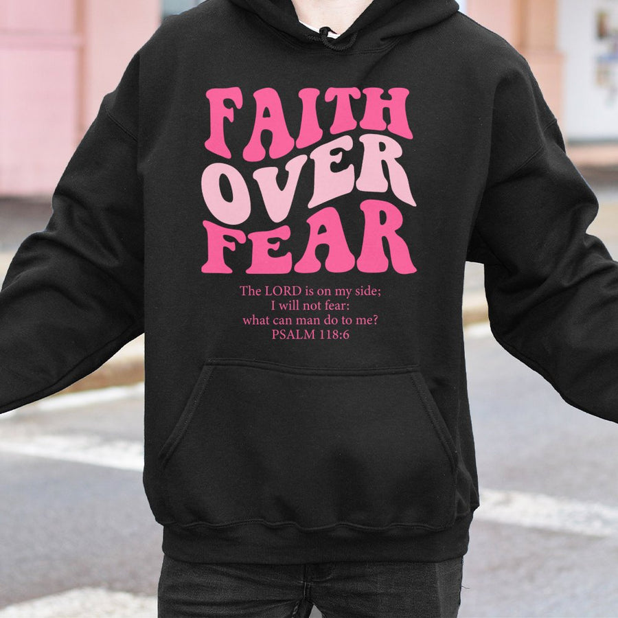 Faith Over Fear Hoodie | Retro Christian Quote Graphic | Premium Cotton-Blend Sweatshirt | Religious Apparel Gift for Her