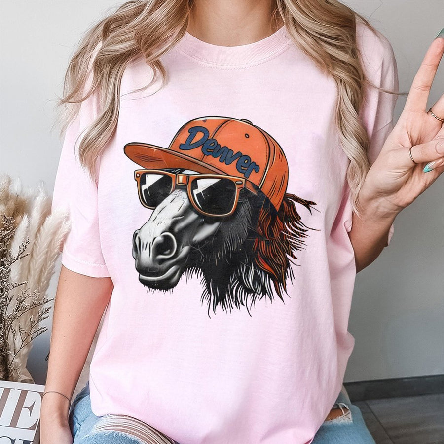 Denver Broncos Horse With Sunglasses And Cap T-Shirt