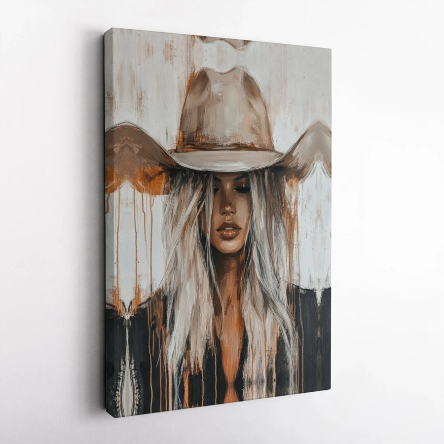 Western Cowgirl Canvas Wall Art | Abstract Portrait Painting Print | Premium Frameless Gallery Canvas | Southwestern Farmhouse Decor Gift