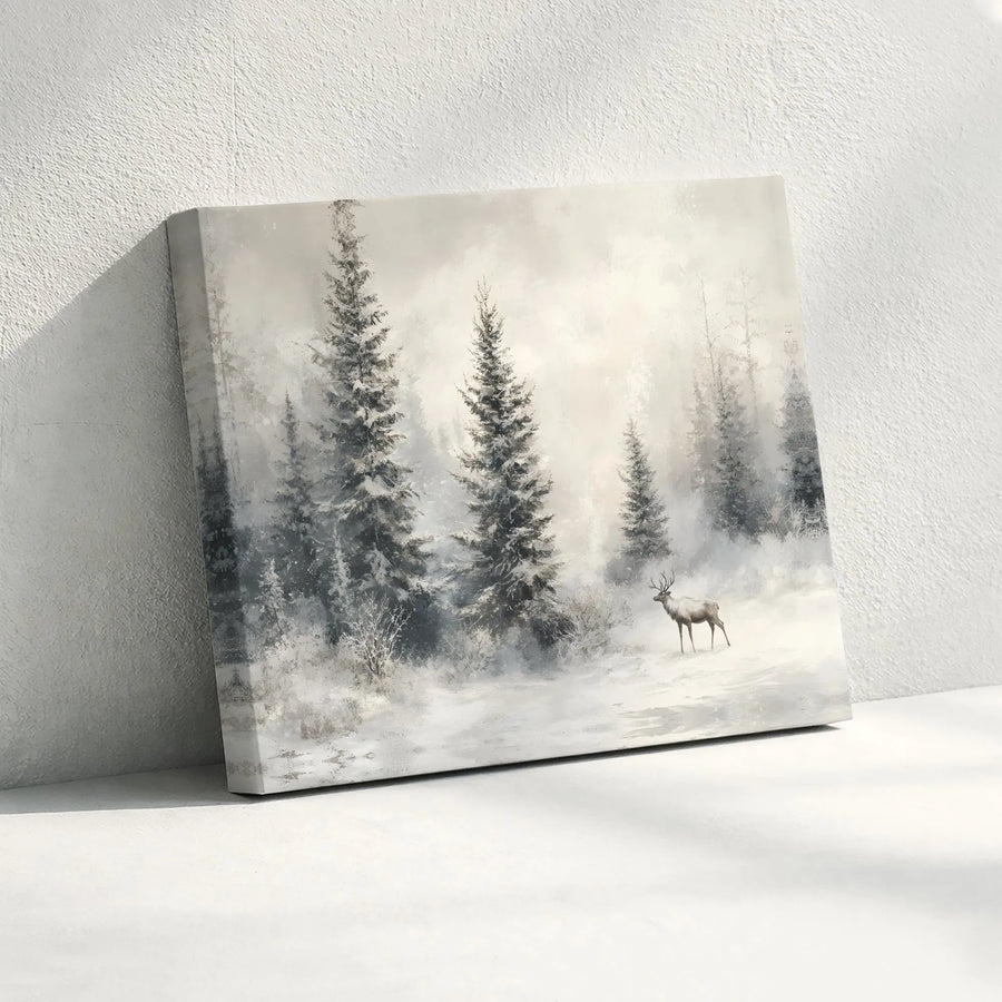 Winter Forest Wall Art | Snowy Deer Landscape Canvas Print | Premium Gallery Wrapped Decor | Modern Nature Gift for Home and Office