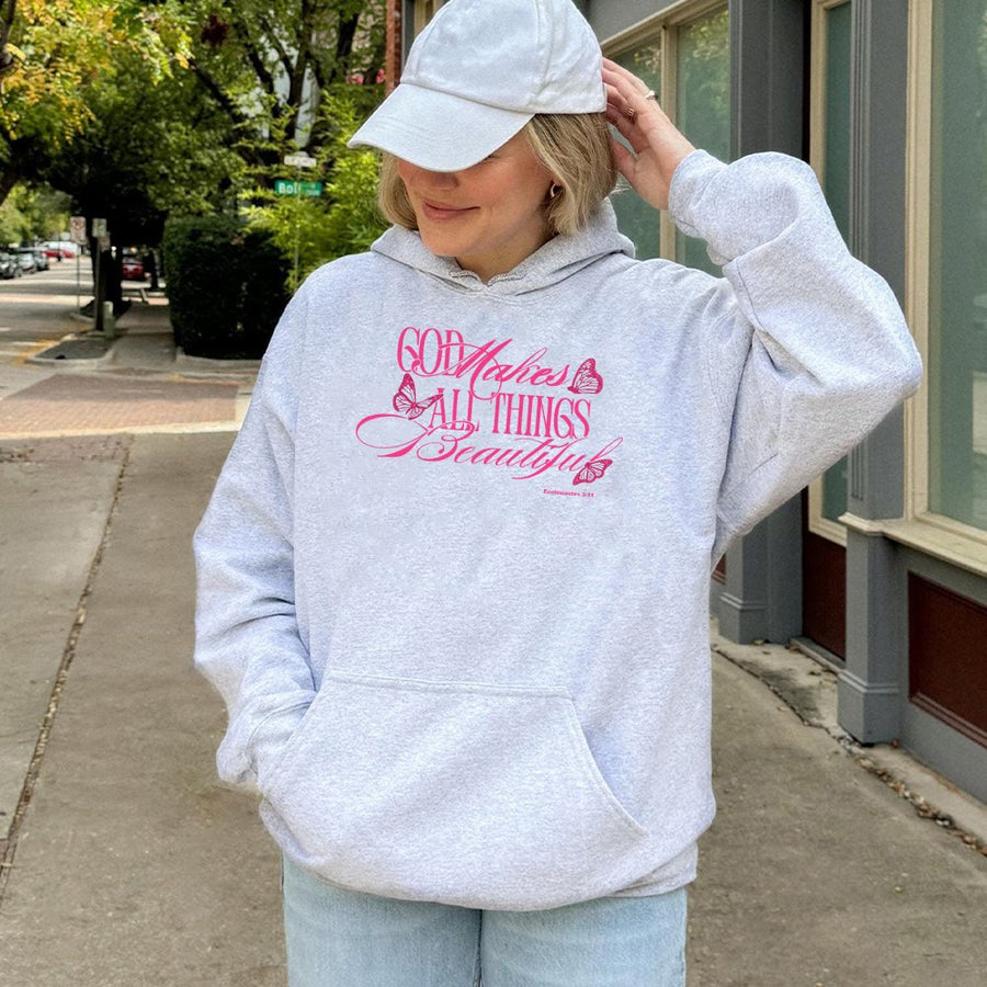 God Makes All Things Beautiful Hoodie | Butterfly Christian Graphic | Soft Cotton-Blend Aesthetic Pullover | Religious Gift for Women & Men