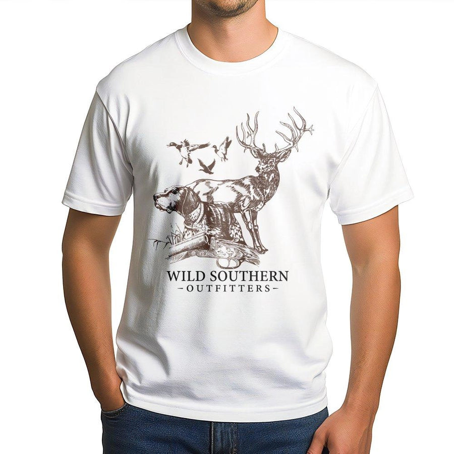 Hunting T-Shirt | Whitetail Deer and Dog Graphic | Premium Soft Cotton | Outdoorsman Gift for Hunters