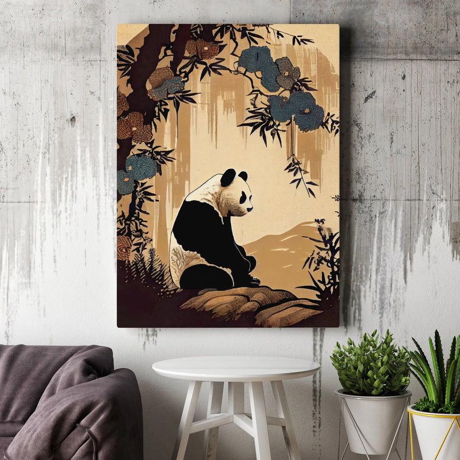 Panda Canvas Wall Art | Japanese Ukiyo-e Bamboo Forest Print | Premium 1.25-inch Gallery Wrap | Zen Home Office Decor Gift