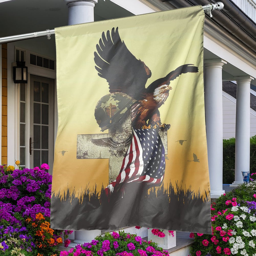 American Eagle Veteran Garden Flag | Patriotic Memorial Day Cross & Military Helmet | Premium UV-Resistant Polyester | Memorial Gift for Military Families